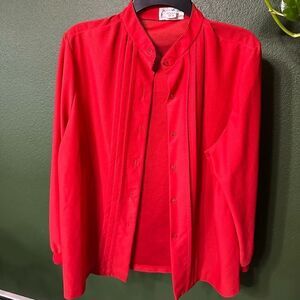 Lady queen vintage sheer long sleeve button Dow blouse size xl